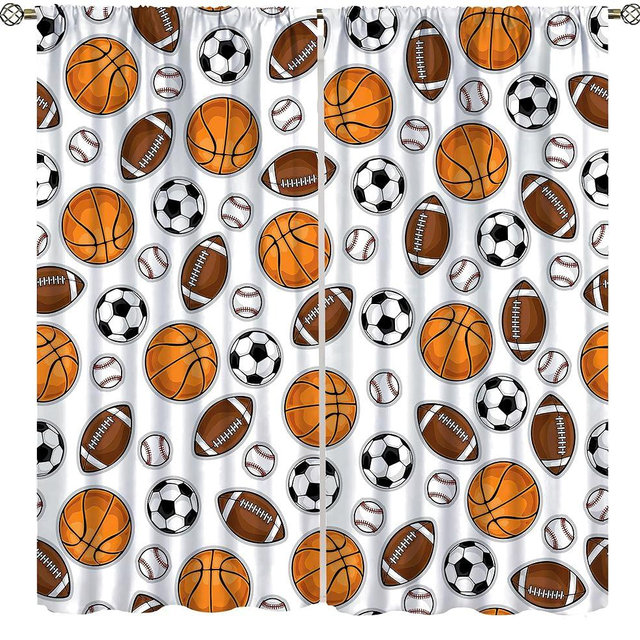 Kids Ball Decorative Curtains, Sports Athletic Theme American Football Basketball Baseball Rugby, Teenagers Children Boys Bedroom Living Room Curtains,42X45 Inch