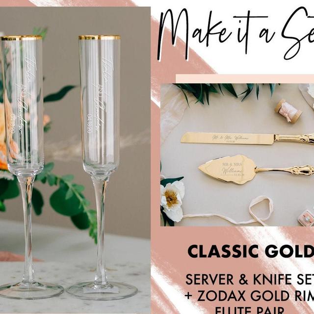 Personalized Classic Gold Cake Knife &...