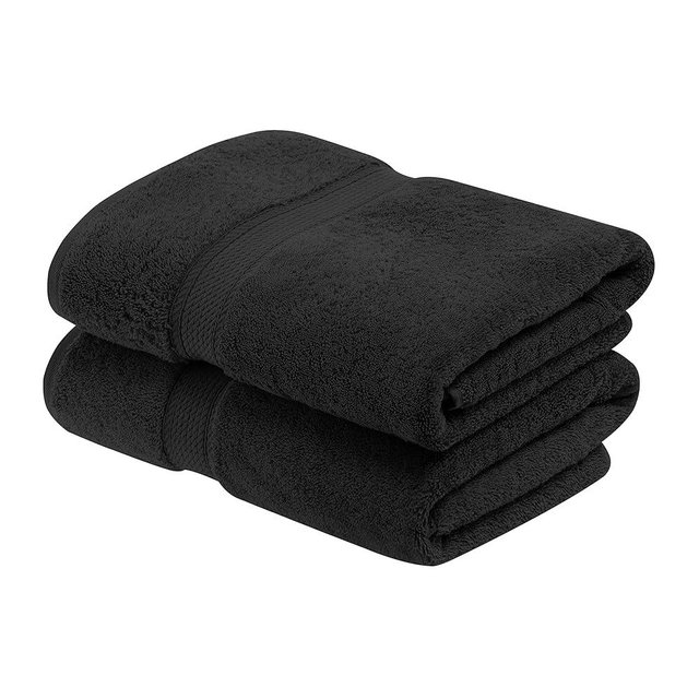 BLUENILEMILLS Buckingham Egyptian Cotton Solid 2-Piece Towel Set, Bath Towels, Black