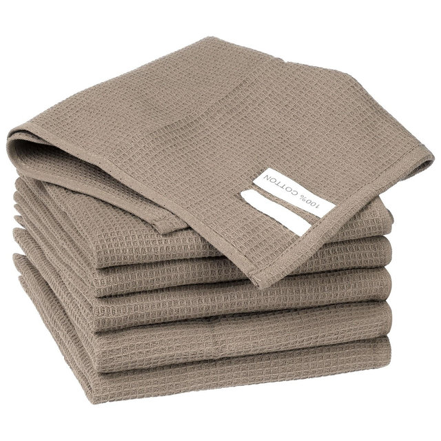 Unique Bargains Reusable Cotton Waffle Weave Drying Absorbent Kitchen Towels 14" x 14" 6 Packs Brown