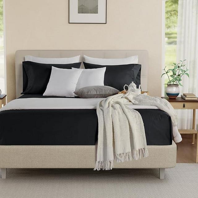 CHATEAU HOME COLLECTION King Size Sheets Set, Deep Pocket King Sheet Set, Long Staple Breathable Sheets for King Size Bed, Egyptian Cotton Sheets King Size- Black