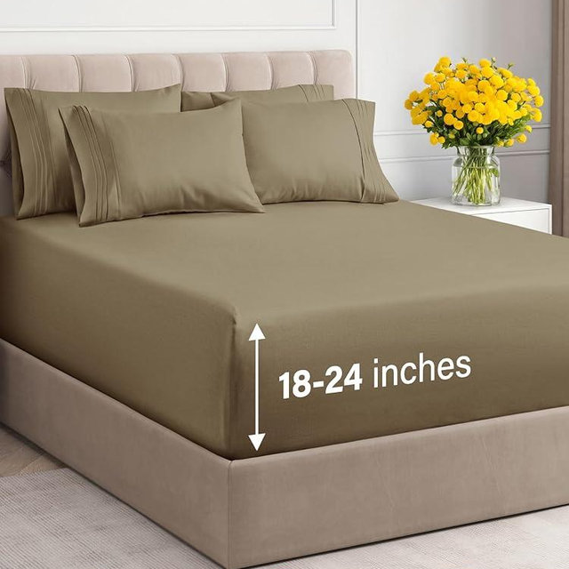 Extra Deep Queen Sheet Set - 6 Piece Breathable & Cooling Sheets - Hotel Luxury Bedding Set w/18-24 Inch Extra Deep Pockets - Easy & Secure Fit - Super Soft, Wrinkle Free & Comfy - Khaki, Queen Size