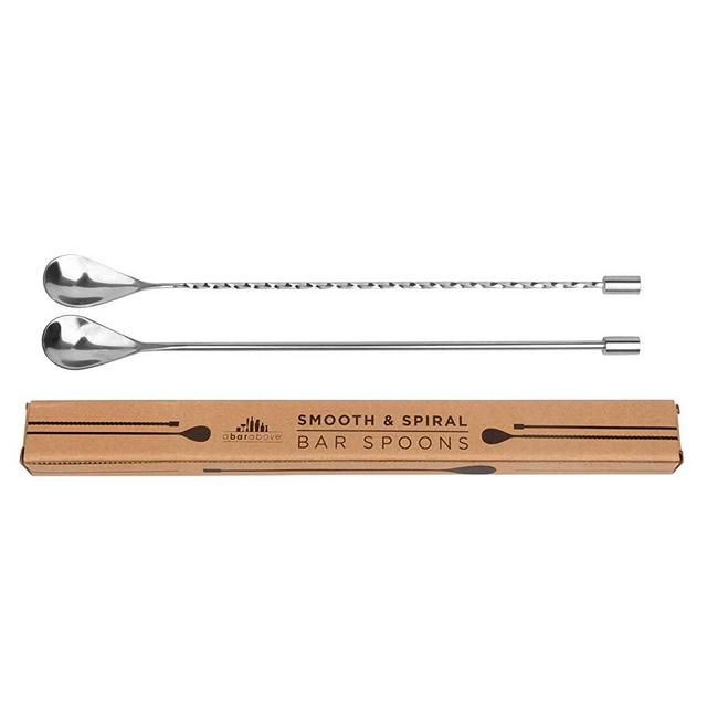 Heavyweight Bar Spoons - Set of two. (One Spiral & one Smooth Handle) Professional Quality Barspoons