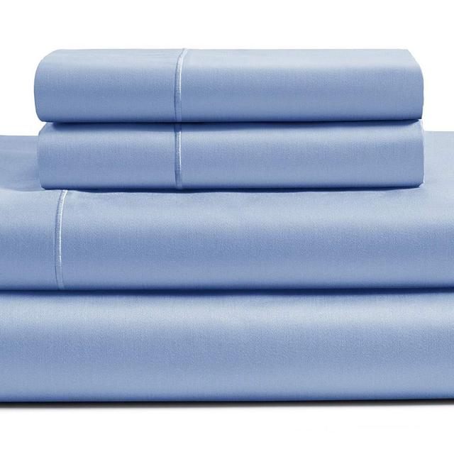 800-Thread-Count 100% Egyptian Cotton Sateen Sheets King Size Set - 4-Piece French Blue Hotel Style Supreme bedding Sheets for Bed, Fits Mattress Upto 18'' Deep Pocket, Breathable, Luxury Comfy Sheets