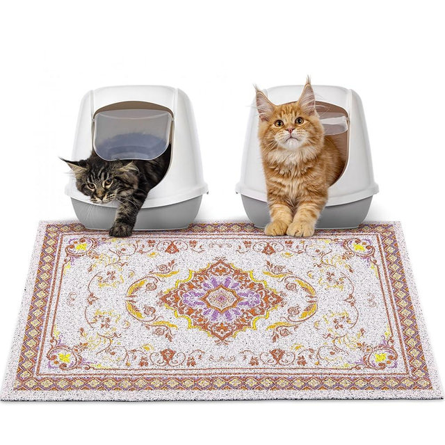 Glittme Cat Litter Mat with Non-Slip Bottom Litter Box Mat 33"X22" Litter Trapping Mat Easy to Clean Washable Cat Food Mat for Kitty,L