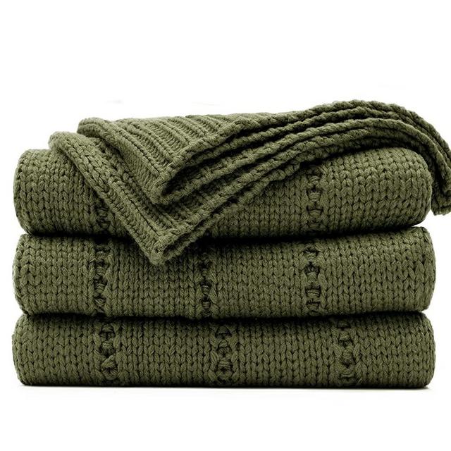 RECYCO Cable Knit Moss Green Throw Blanket Twin Size for Couch, Super Soft Warm Cozy Decorative Knitted Throw Blanket 3.6LB for Bed, Sofa, Chair Large 60"x80"
