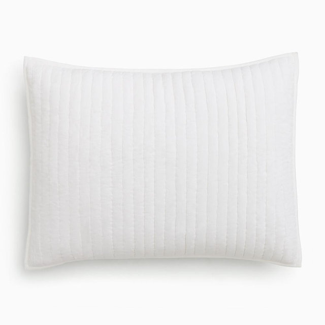 Cotton Solid Pick Stitch King Sham, Alabaster