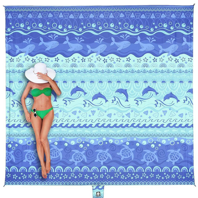WEKAPO Beach Blanket Waterproof Sandproof Oversized Extra Large Sand Free Beach Mat with Stakes, Storage Bag - Essentials for Outdoor Beach, Picnic (Bohemian Sealife, 11 X 9 FT (1~10 Person))