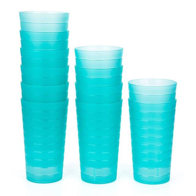 KX-WARE Mixed Drinkware 22-ounce Plastic Tumblers/Drinking Glasses/Party Cups/Iced Tea Glasses, Set of 12 Teal | Unbreakable, Dishwasher Safe, BPA Free