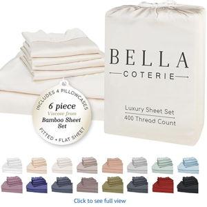 Bella Coterie 6 Piece Luxury Bamboo Viscose King Size Sheet Set | 100% Organically Grown | Cooling for Hot Sleepers | 18" Deep Pocket | Soft & Hypoallergenic | 4 Pillowcases [Ivory]