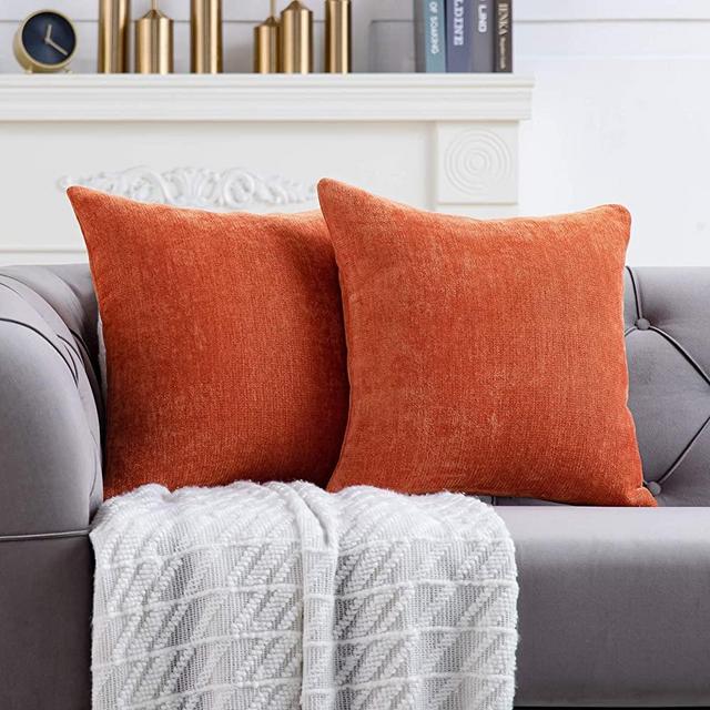 Anickal Burnt Orange Pillow Covers 18x18 Inch Set of 2 Solid Rustic Farmhouse Decorative Throw Pillow Covers Square Cushion Case for Home Sofa Couch Decoration