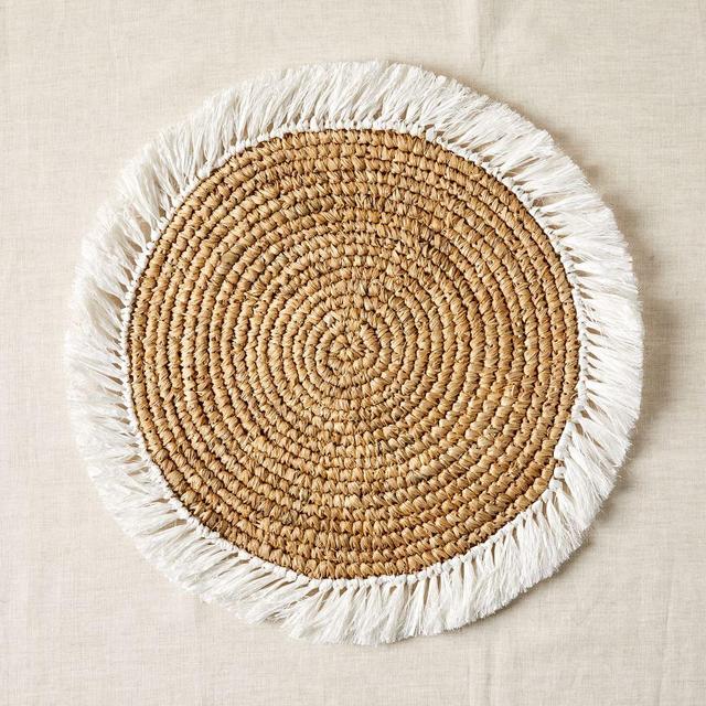 Woven Brights Collection, Placemat, Natural + Stone White