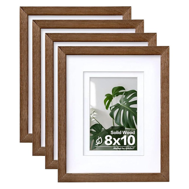 Egofine 8x10 Picture Frames Set of 4, Made of Solid Wood Covered by Plexiglass 4x6 and 5x7 with Mat or 8x10 without Mat, for Table Top Display and Wall Mounting Photo Frame,Walnut Brown