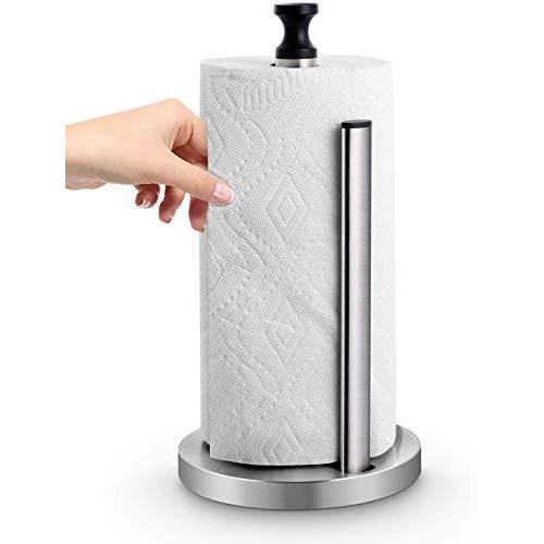 Homemaxs Paper Towel Holder Dispenser,One-Handed Tear Stainless Steel Kitchen Paper Towel Dispenser with Weighted Unti-Skid Base and Spring Active Arm