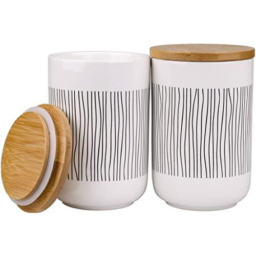 Lawei 2 Pack Ceramic Food Storage Jars with Bamboo Lids - 17 Oz Ceramic Canisters Storage Jars for Coffee, Sugar, Tea, Spice and More