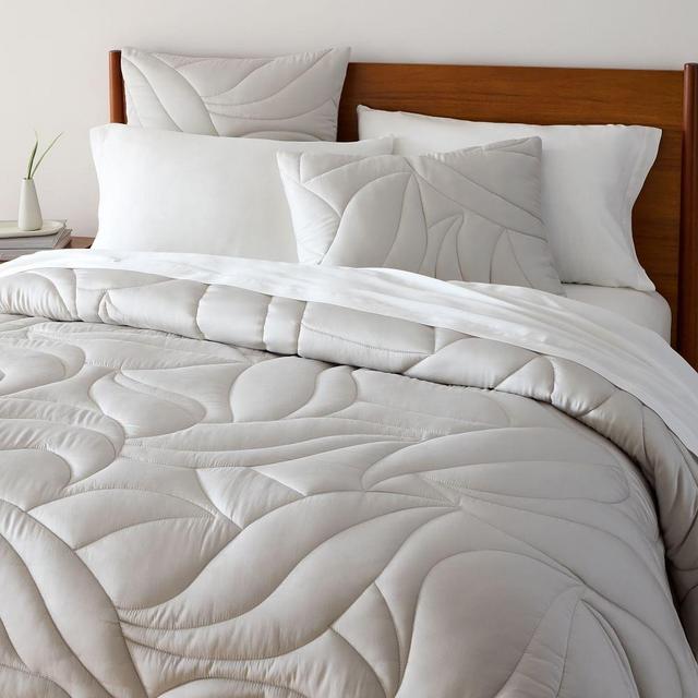 Tencel Braided Lines Comforter, Full/Queen, Frost Gray