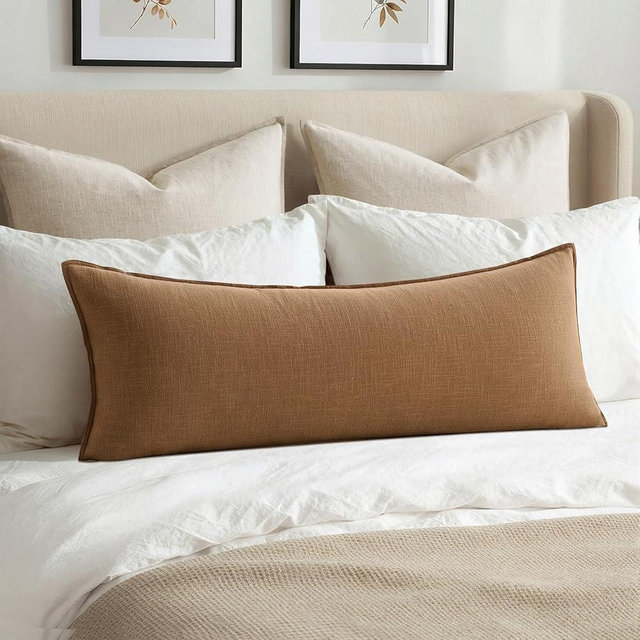 MIULEE Decorative Linen Pillow Covers 14x36 Inch Brown ​Boho Farmhouse​ ​Neutral Couch Throw Pillows for Bed Pack of 1 Accent Modern Pillowcase Sofa Livingroom Home Decor