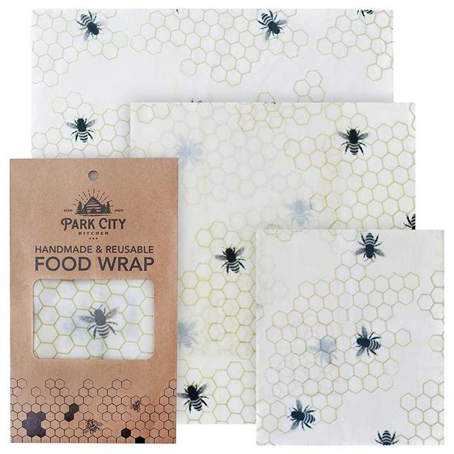 Beeswax Reusable Food Wraps Set of 3 (S, M, L) - Eco Friendly & Biodegradable Alternative to Plastic Wrap - Bees Wax Bowl Covers made with GOTS Organic Cotton & Natural Jojoba Oil