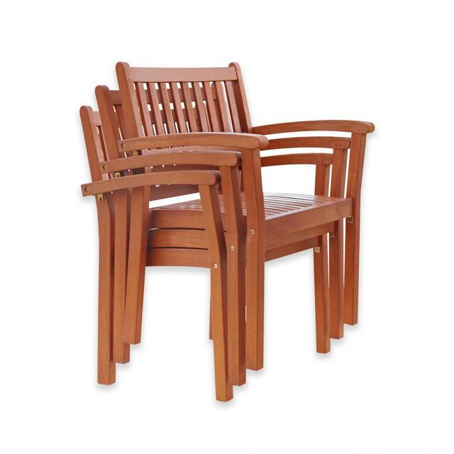 Vifah All-Weather Eucalyptus Outdoor Stacking Chairs in Natural Wood (Set of 4)