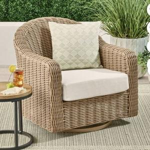 Better Homes & Gardens Bellamy Outdoor 1pk Swivel Glider Chair, Tan Wicker/Cream Cushion