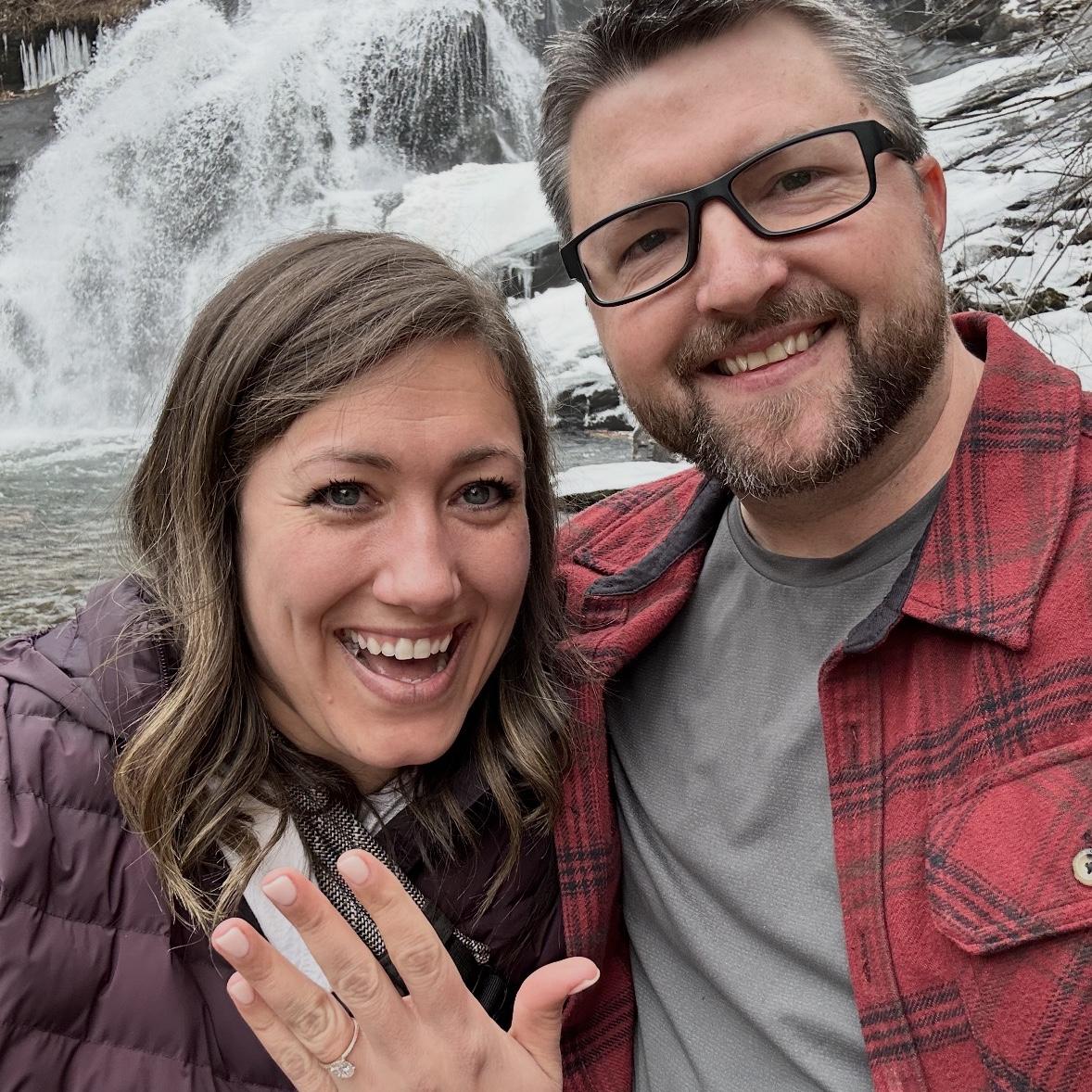 We got engaged in Tellico, Tennessee at the base of Bald River Falls