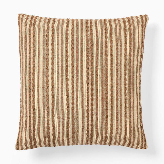 Embroidered Stripe Pillow Cover, 20x20, Brick