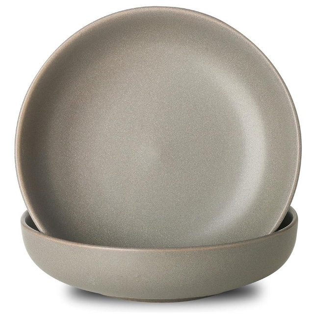 Tikooere Stoneware Pasta Bowls Set of 2, 34 oz Ceramic Salad Bowls, Deep Bowls for Salad, Pasta, Fruit, Oatmeal, Wide Bowls for Housewarming Wedding Gift, Microwave & Dishwasher Safe, Matte Gray
