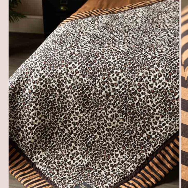 Leopard Print & Stripe Reversible Quilt