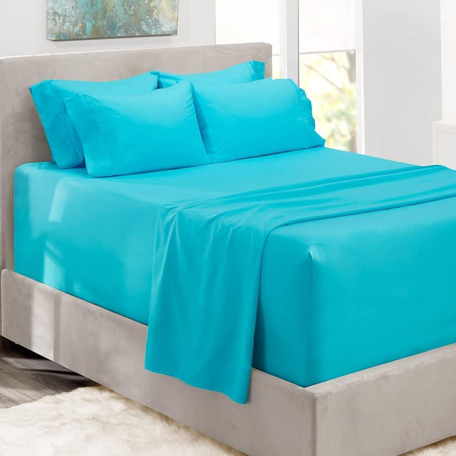Hearth & Harbor Extra Deep Pocket King Size Sheets Sets - Fits Mattress 18-24 Inches Deep - Extra Deep Pocket Sheets - 6 Piece King Size Sheets - King Sheets Deep Pocket - Beach Blue Sheets