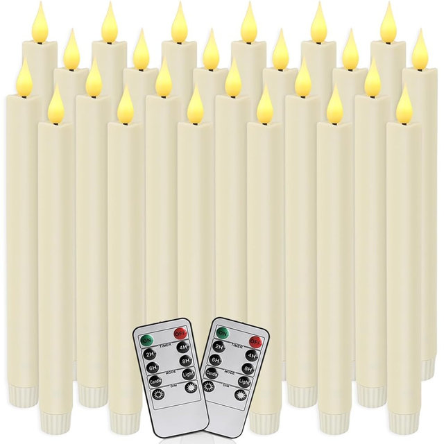 24-Pack Flameless Taper Candles, 9.25 Inch Battery Operated LED Candlesticks with Remote & Timer - Realistic Flickering Flame, Warm Ivory, Safe Smokeless for Wedding Christmas Church Party Home Decor