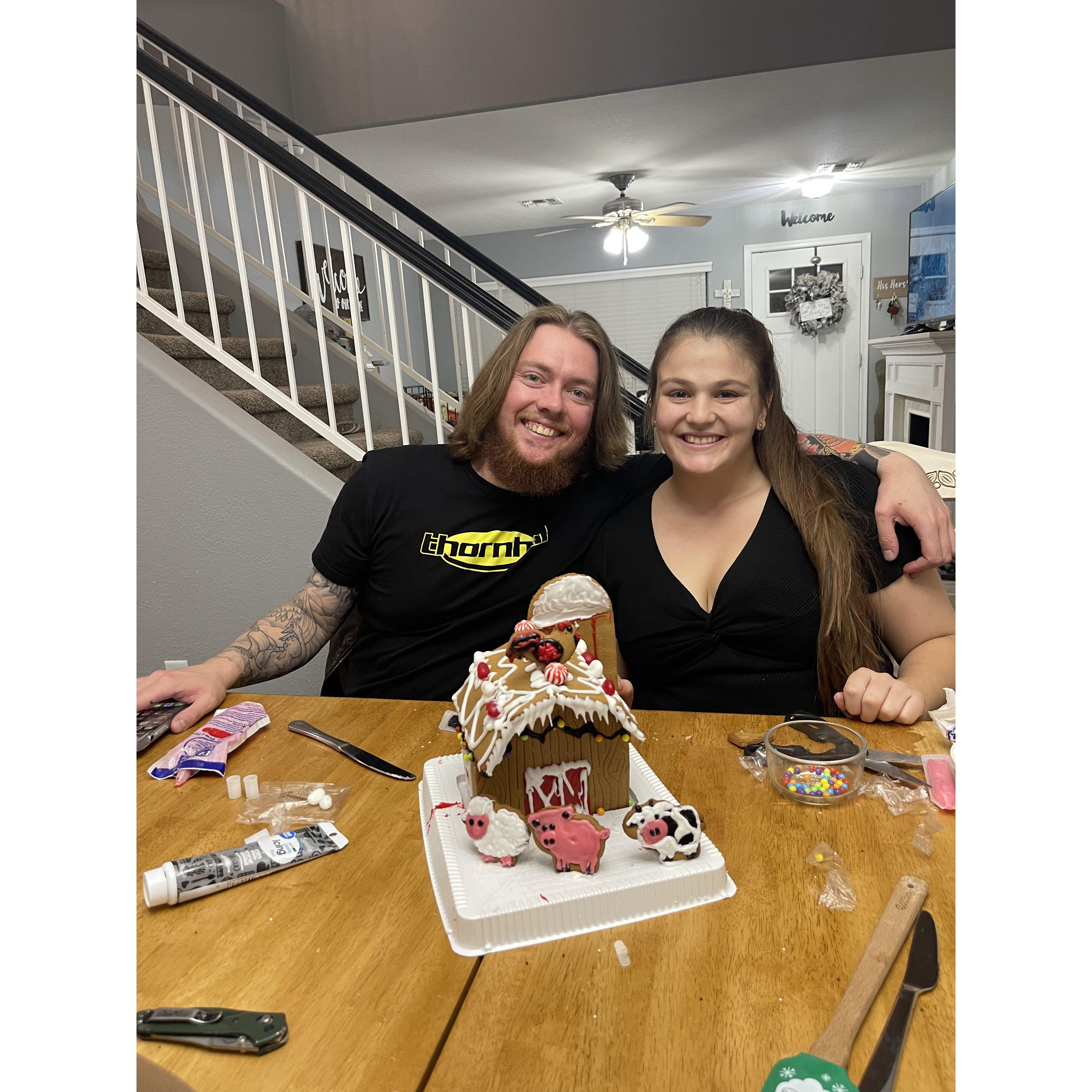 Making ginger bread houses for Christmas.