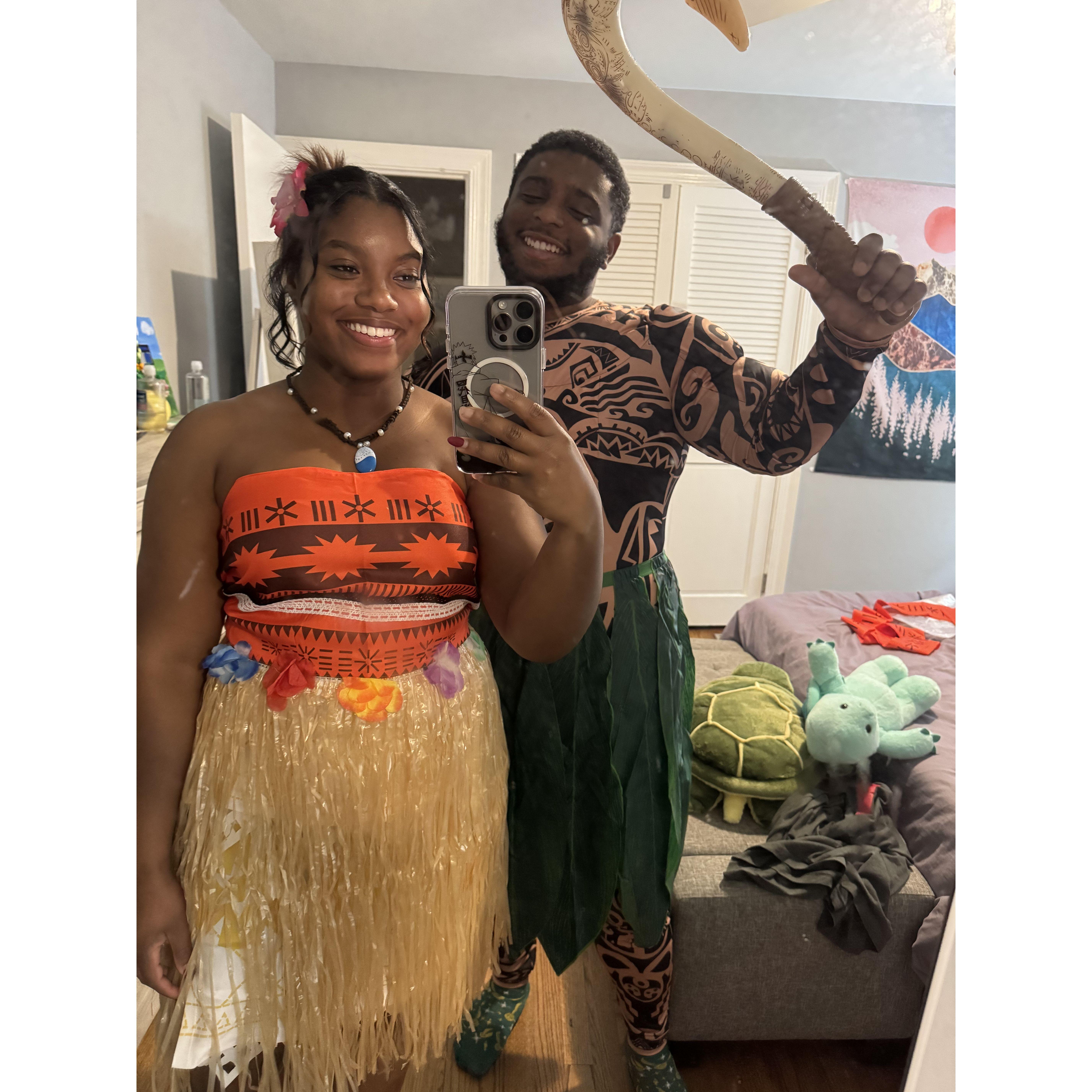 Destini and Robert dressed up as Moana and Maui for Halloween!