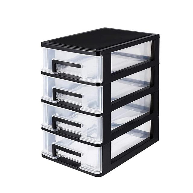 BESPORTBLE Four- Layer Storage Cabinet Plastic Drawer Type Closet Portable Multifunction Storage Rack Organizer Furniture (Black and Transparent)