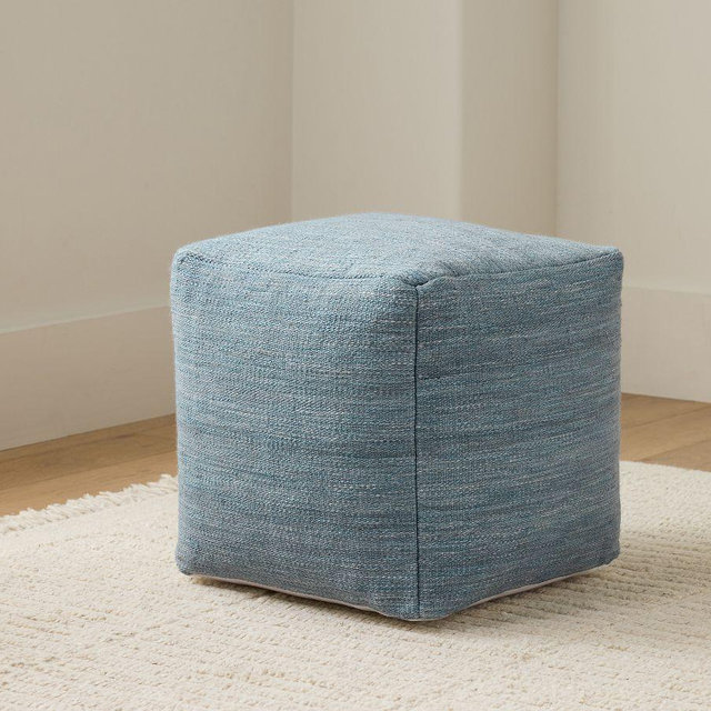 Woven Textured Pouf, Chambray, 16" x 16" x 16"