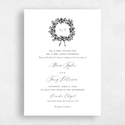 Dark Charcoal, White Wedding Invitation - Tiglio Portrait