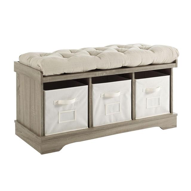 Entryway Storage Bench With Cushion Gray Wash - Saracina Home
