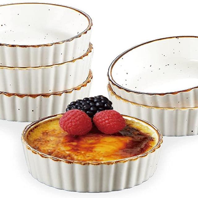 ONEMORE Ramekins 4 oz - Oven Safe Shallow Ramekins for Creme Brulee - Fluted, Set of 6