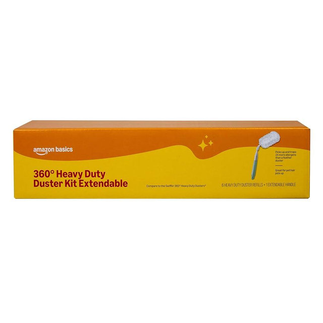 Amazon Basics 360° Heavy Duty Duster Kit Extendable, including 1 Extendable Handle and 6 Plumes Refills