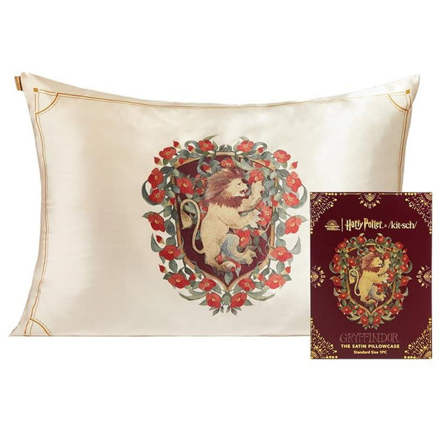 Kitsch x Harry Potter Gryffindor Satin Pillowcase with Zipper for Hair & Skin – Double-Sided, Softer Than Silk, Wrinkle-Free, Machine Washable, Frizz Control, Breakout Prevention - Queen/Standard