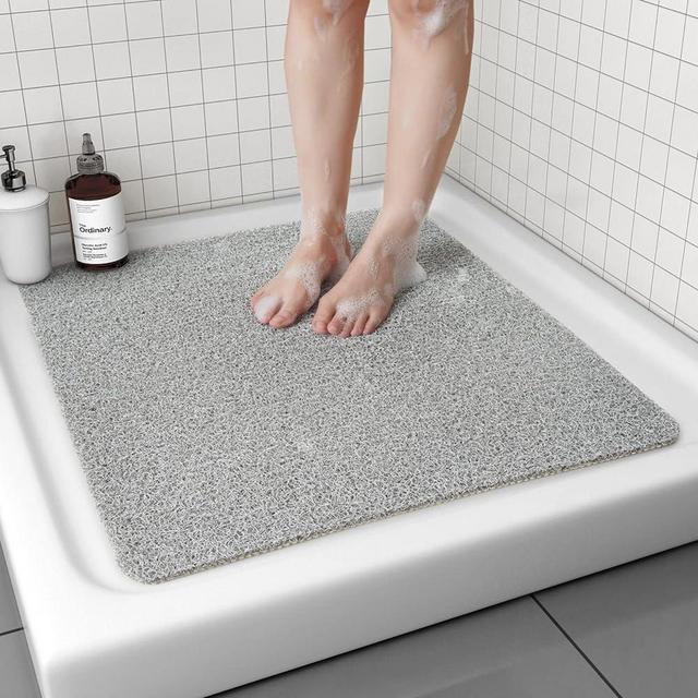 Non Slip Shower Mat, Comfortable Bath mat for Textured Surface,Quick Drying Easy Cleaning Shower Floor Mat for Wet Area,Without Suction Cups 24x24 Lightgrey