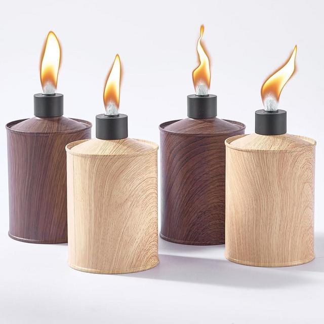 Tesrago 4 Pack Metal Table Top Torches with Wick and Cap,Citronella Torches for Outside,Refillable Flame Light Torch,Decorative Tabletop Lantern for Yard,Patio,Deck,Garden,Outdoor Party,Landscape