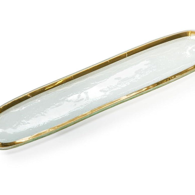 Annieglass Roman Antique 16.75 x 3.5 Inch Cracker Tray with 24k Gold, Timeless Glass Tableware for All Occasions, Made in The USA