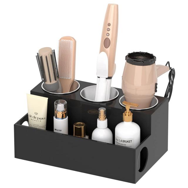 NIUBEE Hair Tool Organizer, Black Acrylic Hair Dryer and Styling Organizer, Bathroom Countertop Blow Dryer Holder, Vanity Caddy Storage Stand for Accessories, Makeup, Toiletries