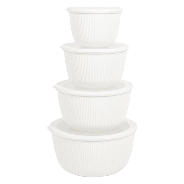 BoxedHome Mixing Bowls with Lids Set, 4 Packs BPA-Free Plastic Prep Bowls for Kitchen, Dishwasher & Microwave Safe, Large Capacity, Beige