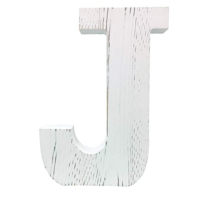 Extra Large Wood Decor Letters Wood Distressed White Letters DIY Block Words Sign Alphabet Free Standing Hanging for Home Bedroom Office Wedding Party (J)
