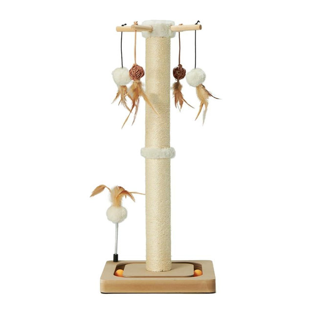 PEEKAB Cat Scratching Post 27 Inches Sisal Scratch Posts with Track Ball Toys for Indoor Cats,Kittens Scratcher Toy Beige