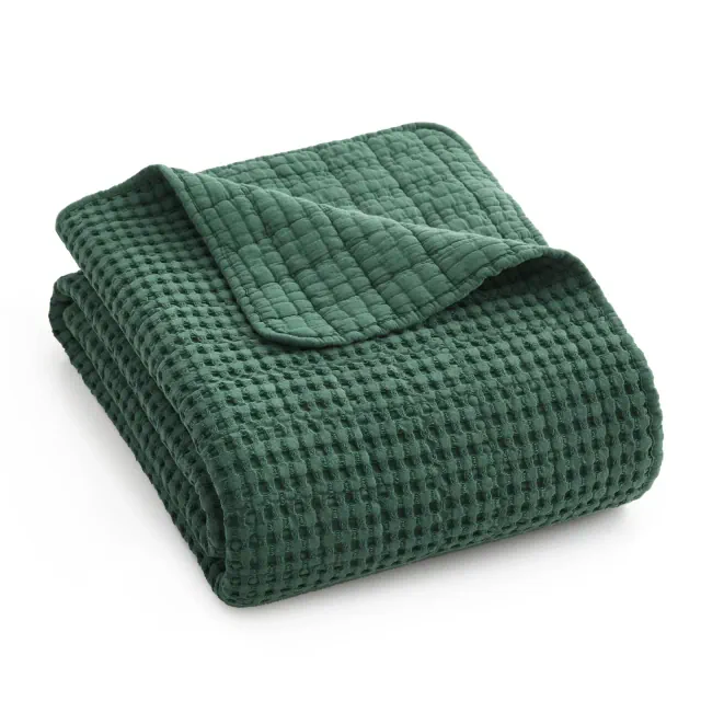 Mills Waffle Forest Green Quilted Throw - Levtex Home
