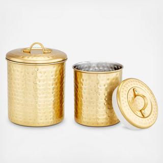 Champagne Tone Hammered Storage Canister, Set of 2