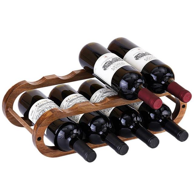 Navtcow Wine Rack and Water Bottle Organizer 2 in 1 for Cabinet and Countertop - Adjustable in 2 Sizes (Acacia Wood 2 Tier)