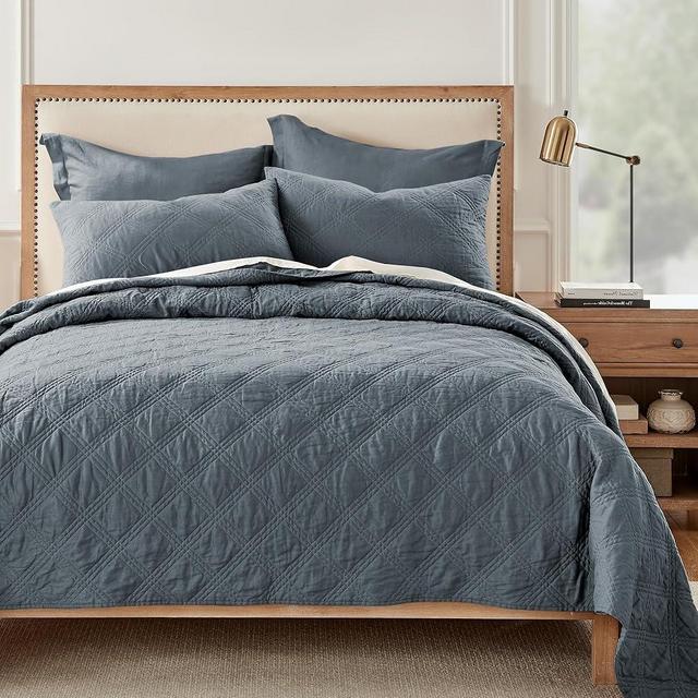 Levtex Home - 100% Linen Front/100% Cotton Back - King Quilt - Washed Linen - Denim Blue - Quilt Size (106 x 92in.)